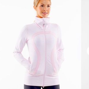 Lululemon In Stride Zip Up Jacket Pink Stripe Size 2